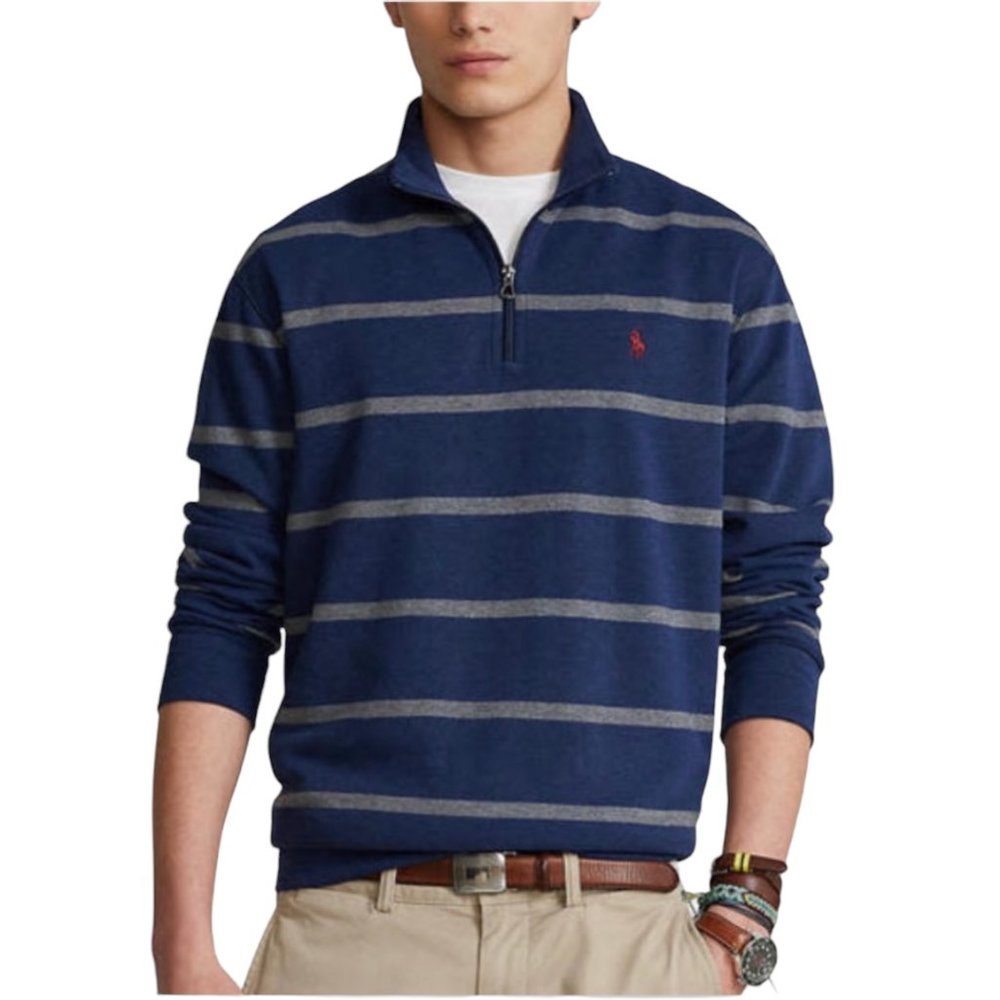 Polo Ralph Lauren Luxury Jersey Stripe Half-Zip Pullover Sweater, Medium, NWT